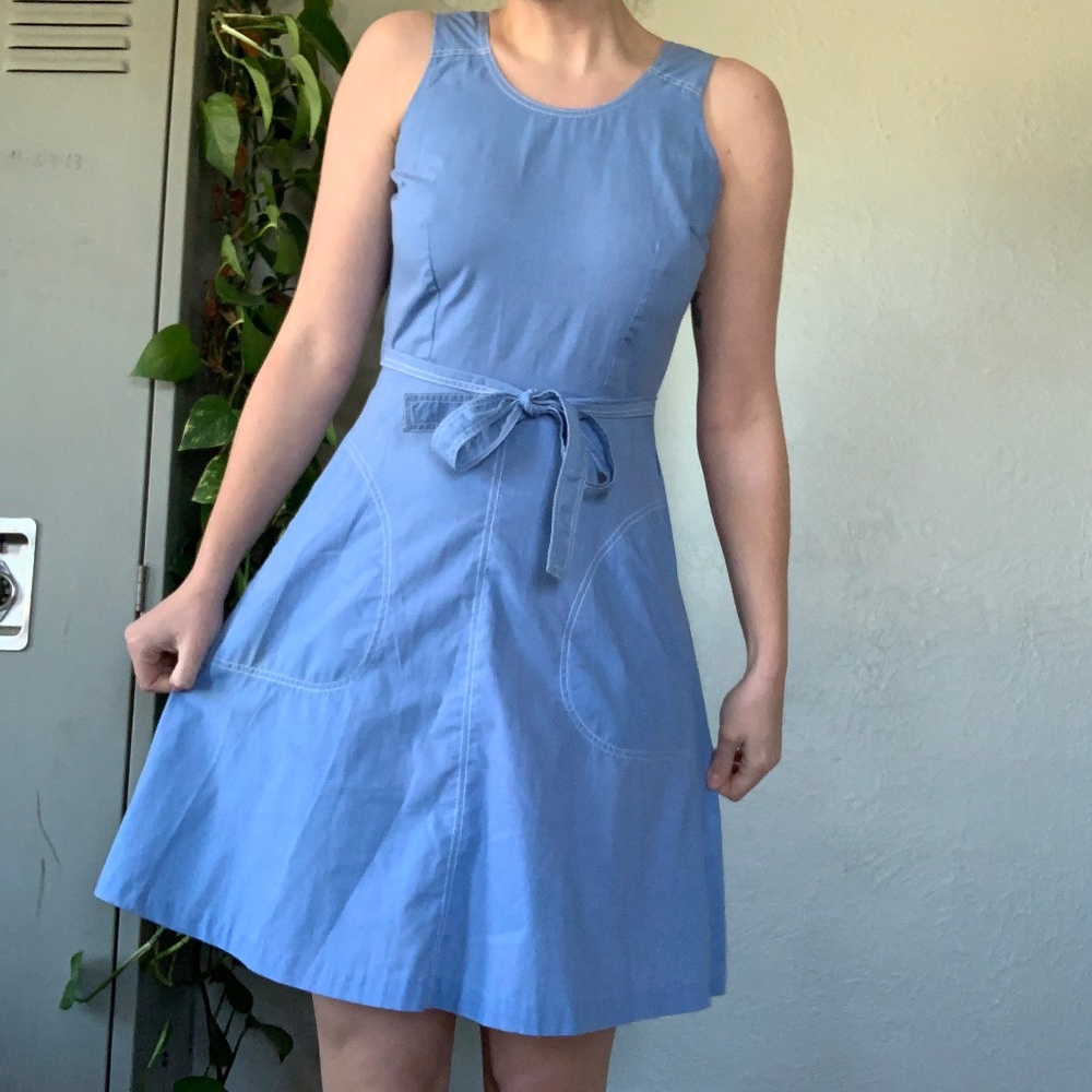 light blue apron wrap dress